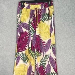Jane Delancey Tropical Leaf Print Pants Medium